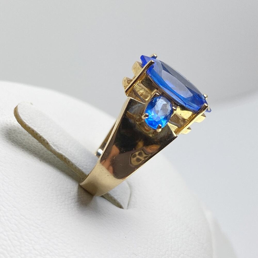 10K Gold Tanzanite Ring Marquise Center 3 Stone Statement Size 6 - Picture 9 of 14